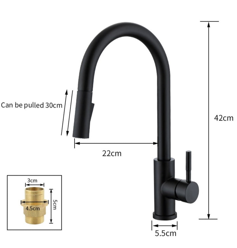 TouchTech Pull-Out Kitchen Tap – Sensor Touchless Mixer Tap with Flexible Spout | Modern Brass Faucet