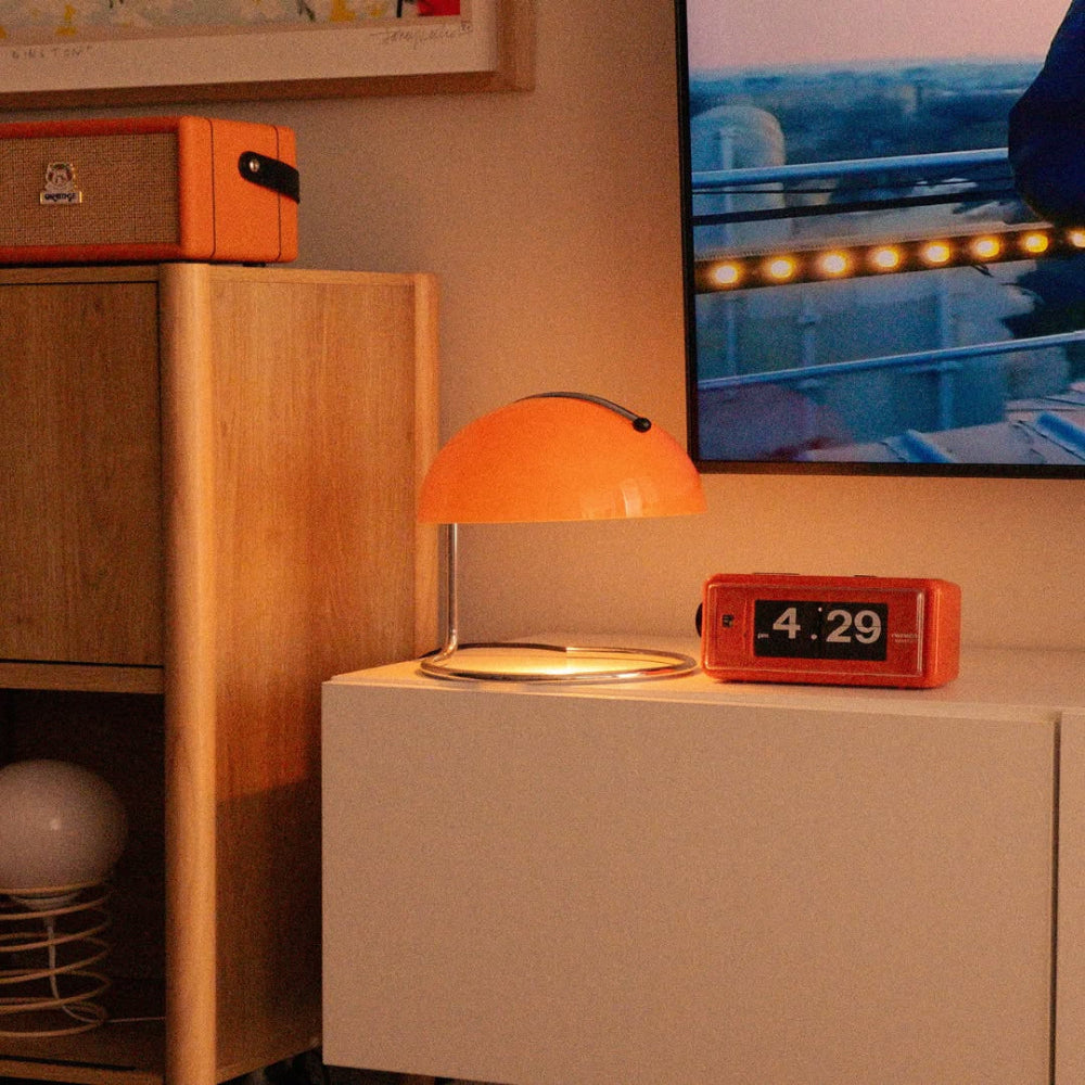 Mid-Century Modern Desk Lamp – Retro Orange Dome Design with USB Power