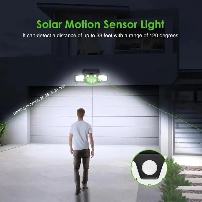 Solar LED Floodlight with Motion Sensor – 3-Head Outdoor Security Lighting for Garden, Driveway & Garage