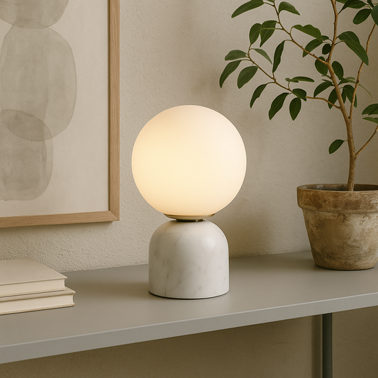 Marnor | Marble Table Lamp with Glass Shade – Scandinavian Minimalist Design