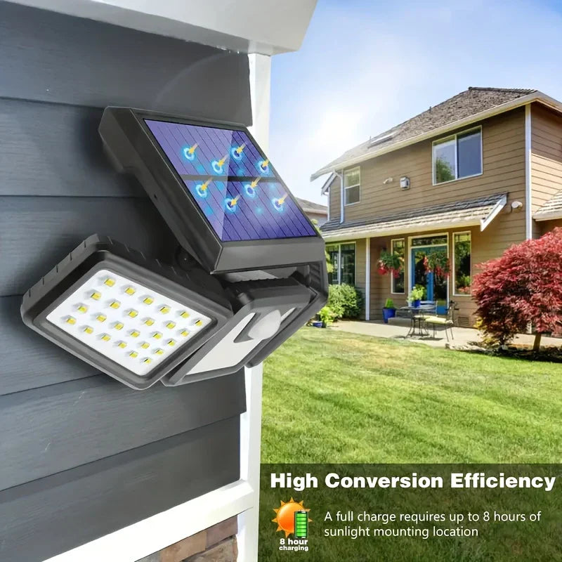 Solar LED Floodlight with Motion Sensor – 3-Head Outdoor Security Lighting for Garden, Driveway & Garage
