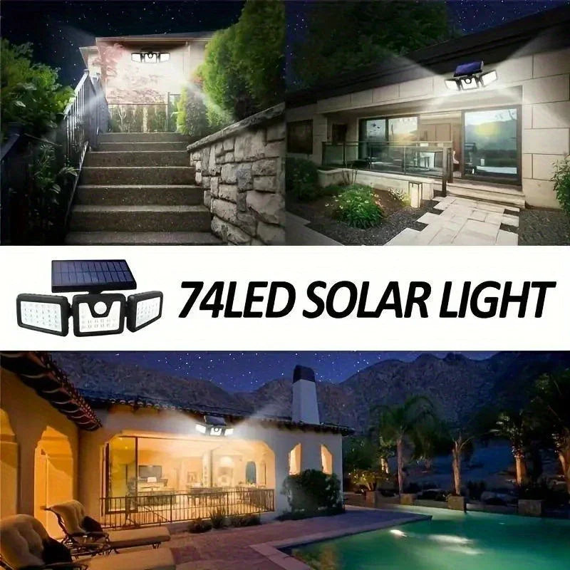 Solar LED Floodlight with Motion Sensor – 3-Head Outdoor Security Lighting for Garden, Driveway & Garage