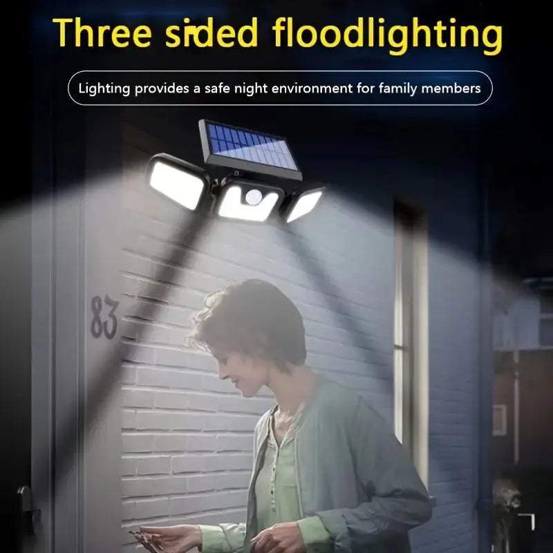 Solar LED Floodlight with Motion Sensor – 3-Head Outdoor Security Lighting for Garden, Driveway & Garage