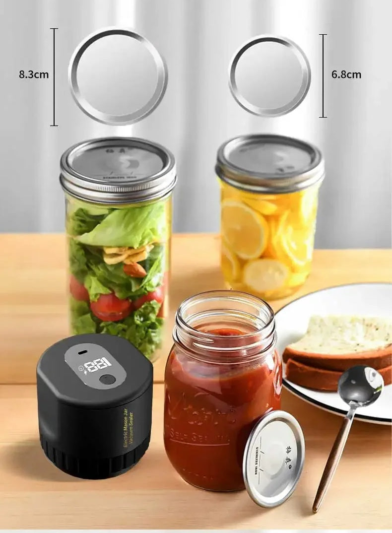 Cordless Mason Jar Vacuum Sealer Kit – Wide Mouth Food Preservation System with Airtight Electric Seal