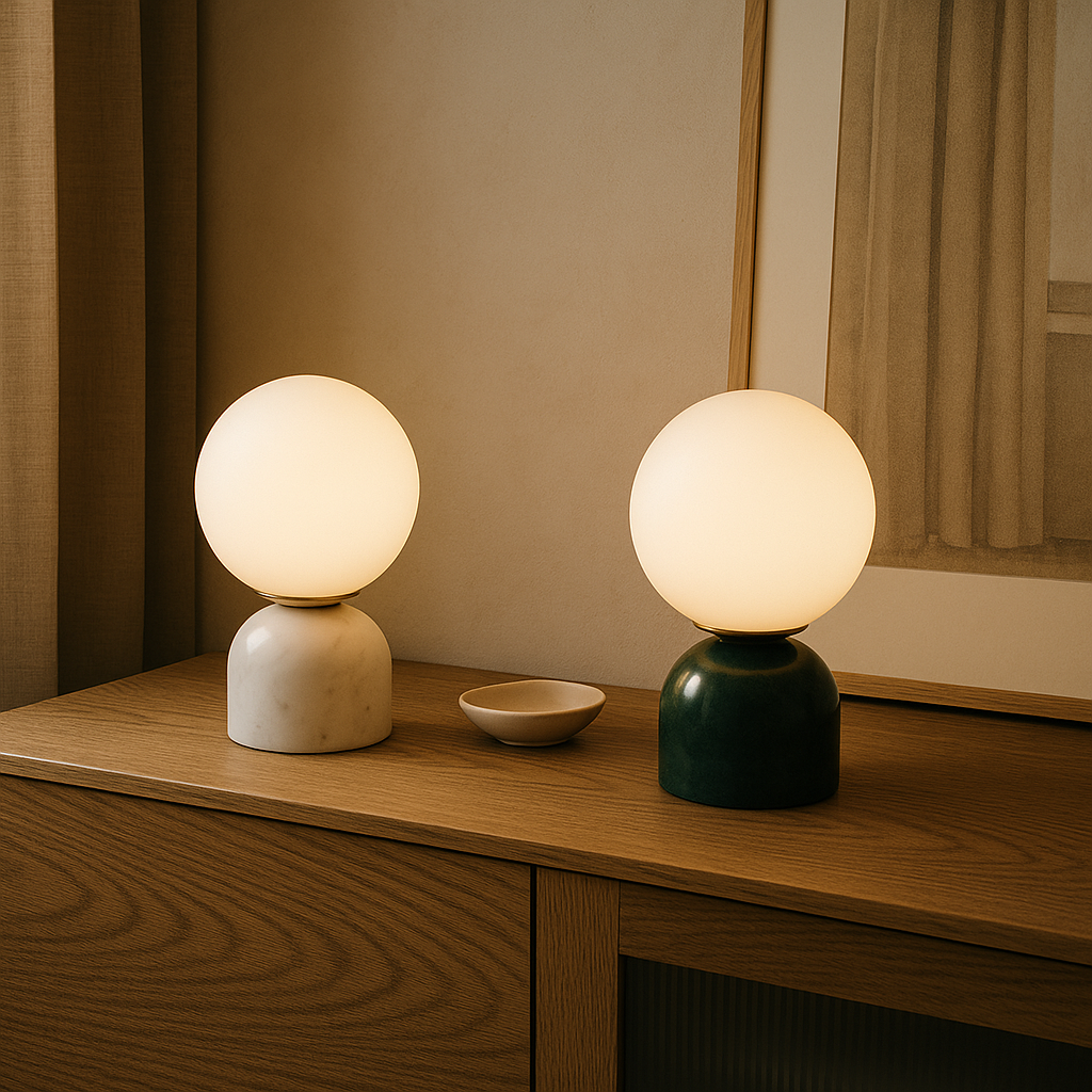 Marnor | Marble Table Lamp with Glass Shade – Scandinavian Minimalist Design
