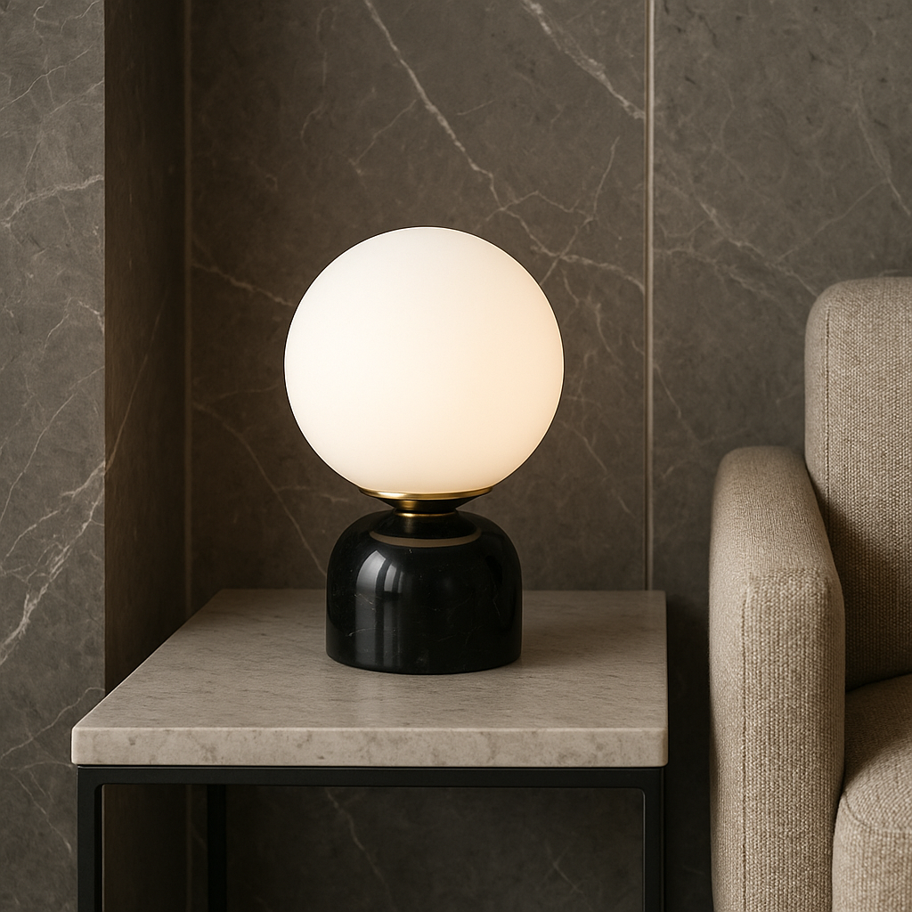 Marnor | Marble Table Lamp with Glass Shade – Scandinavian Minimalist Design