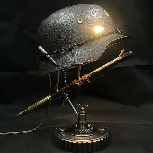 AntiqueLume | Vintage Steel Helmet Table Lamp – Timeless Historical Home Décor