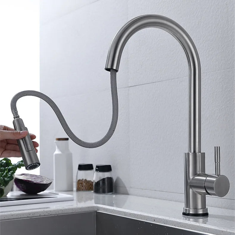 TouchTech Pull-Out Kitchen Tap – Sensor Touchless Mixer Tap with Flexible Spout | Modern Brass Faucet