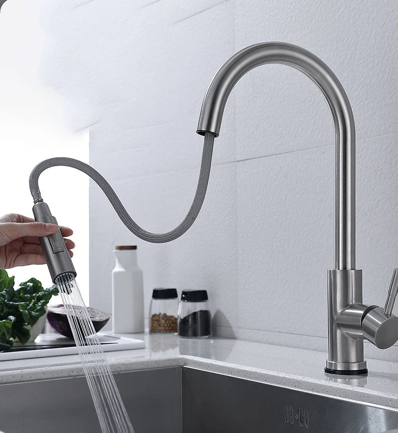 TouchTech Pull-Out Kitchen Tap – Sensor Touchless Mixer Tap with Flexible Spout | Modern Brass Faucet