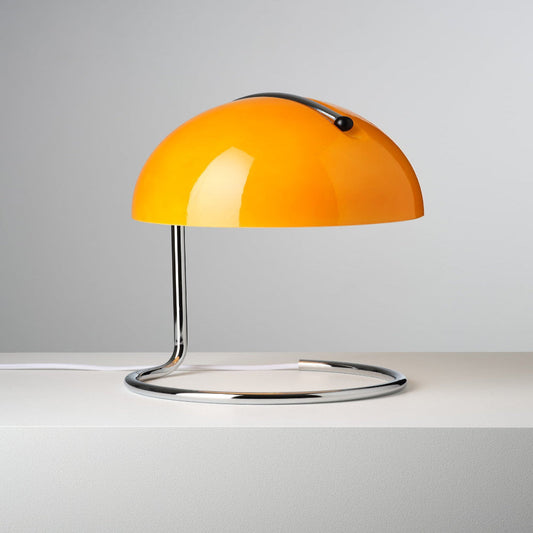 Mid-Century Modern Desk Lamp – Retro Orange Dome Design with USB Power