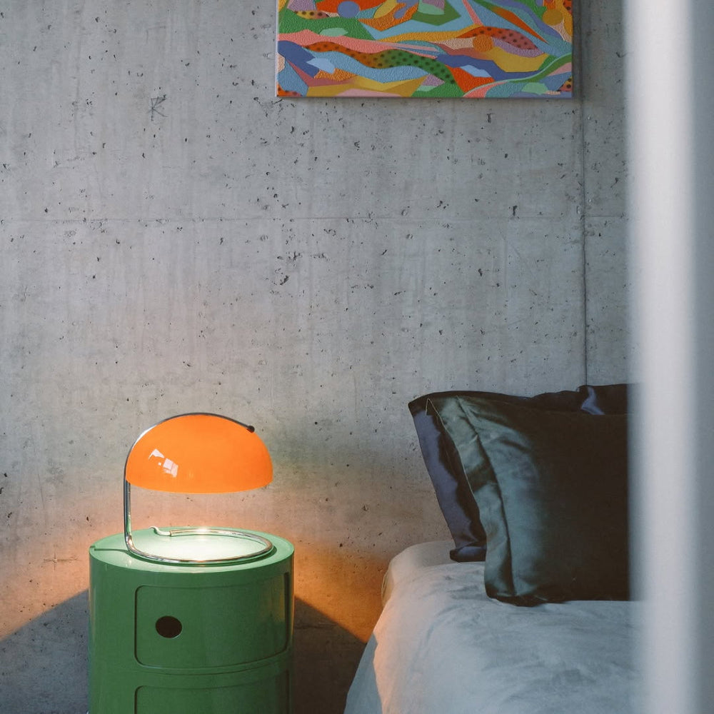 Mid-Century Modern Desk Lamp – Retro Orange Dome Design with USB Power