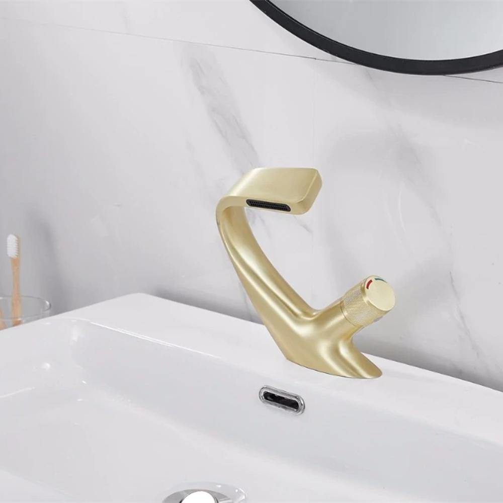 AQUACASCADE Basin Tap – Modern Waterfall Bathroom Mixer Tap in Solid Brass