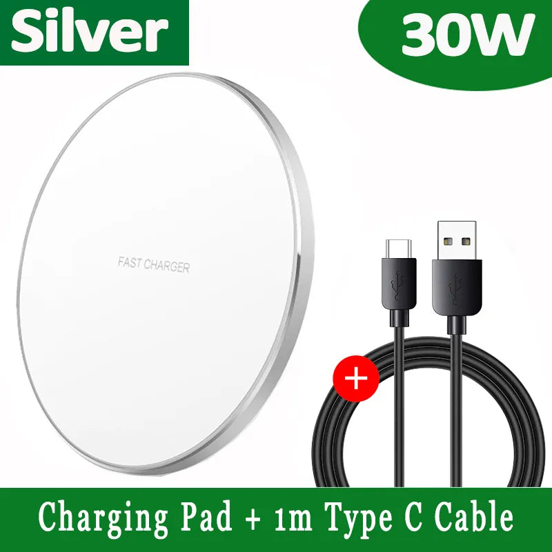 30W Fast Wireless Charging Pad | Premium USB-C MagSafe Charger for Apple iPhone, Samsung & Android