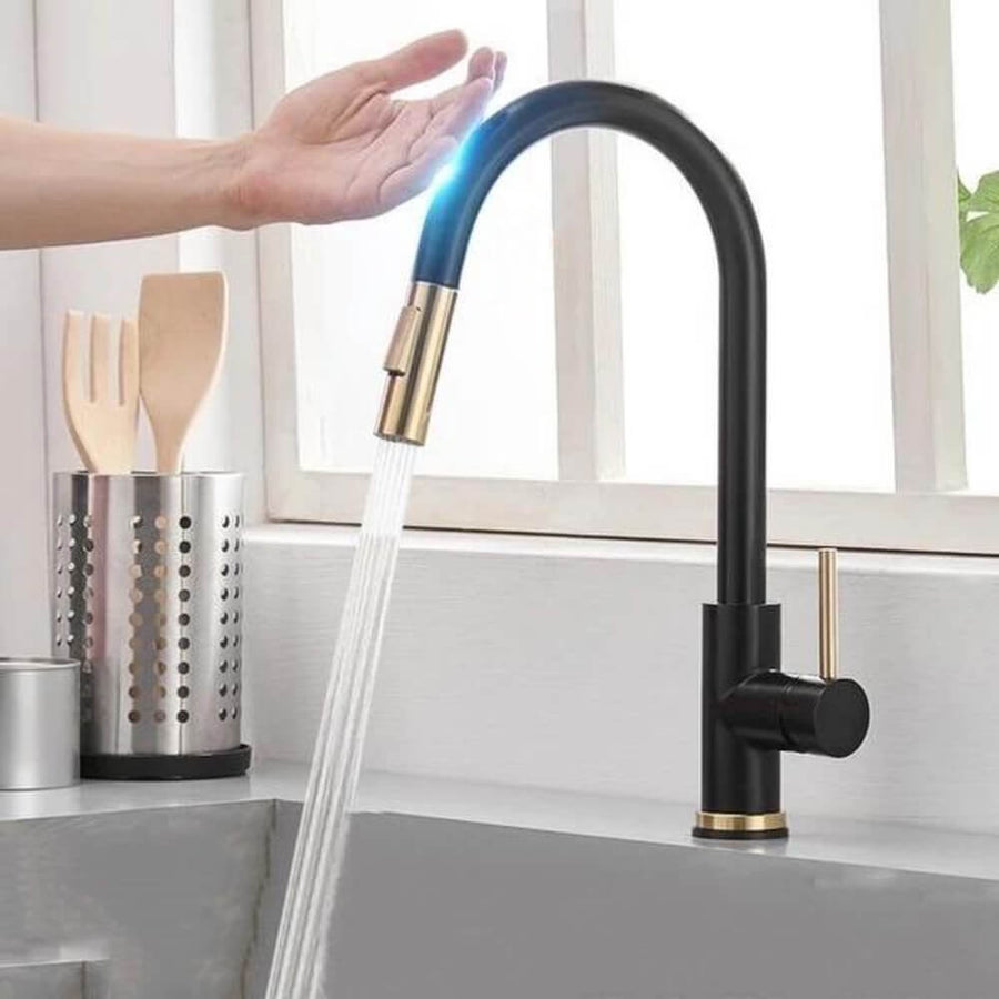 TouchTech Pull-Out Kitchen Tap – Sensor Touchless Mixer Tap with Flexible Spout | Modern Brass Faucet