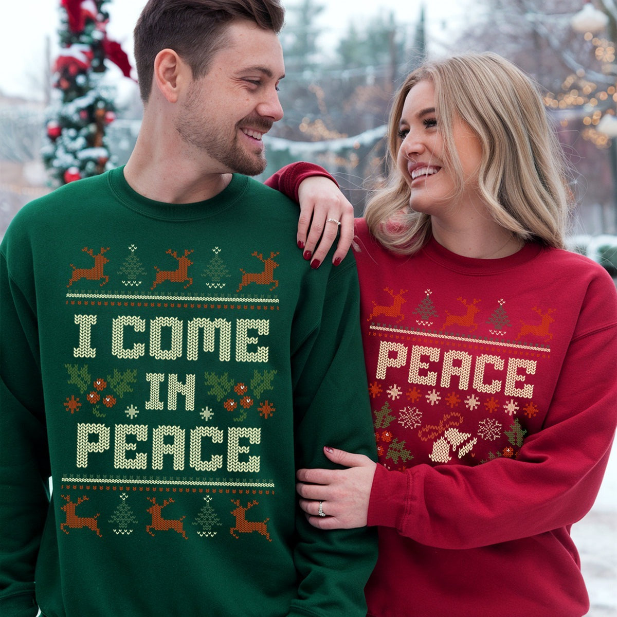I Come in Peace I'm Peace Ugly Christmas Sweater, Ugly Christmas Sweater, Knitted Christmas Jumper