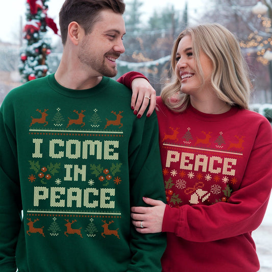 I Come in Peace I'm Peace Ugly Christmas Sweater, Ugly Christmas Sweater, Knitted Christmas Jumper