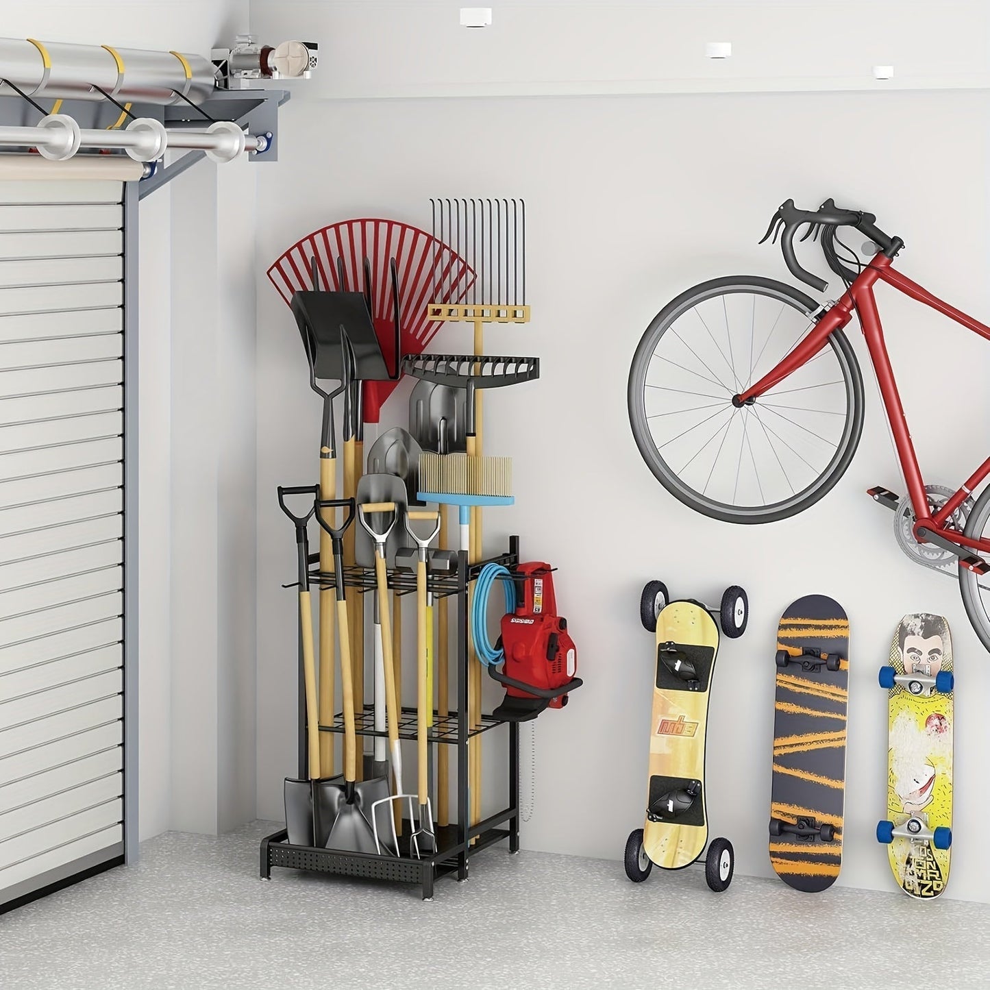 Heavy-Duty Black Metal Garden Rack – Durable Outdoor Tool & Hose Storage Organiser